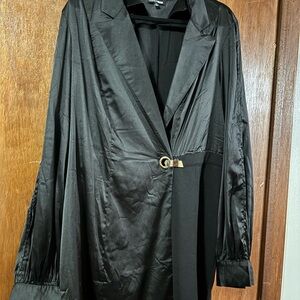 Black Satin-Look Romper with Gold Buckle